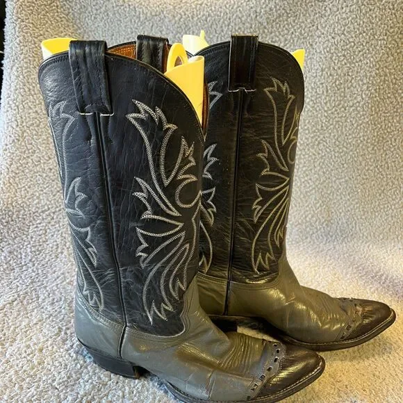 Nocona Imperial Snake Skin Cowboy Boots Men 8.5 E Wide Black Gray Toe C406E VTG